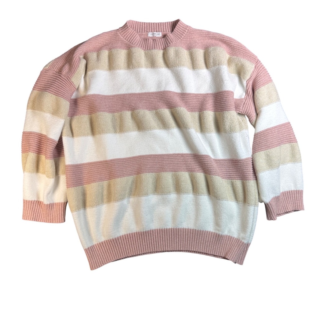 Chic Soul Pink Womens Striped Oversized‎ Knit Sweater Comfy Pullover Casual Plus